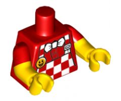 Torso Checkered Apron and White Bow Tie, Bright Light Orange Smile Button Pattern / Yellow Arms with Red Short Sleeves Pattern / Yellow Hands