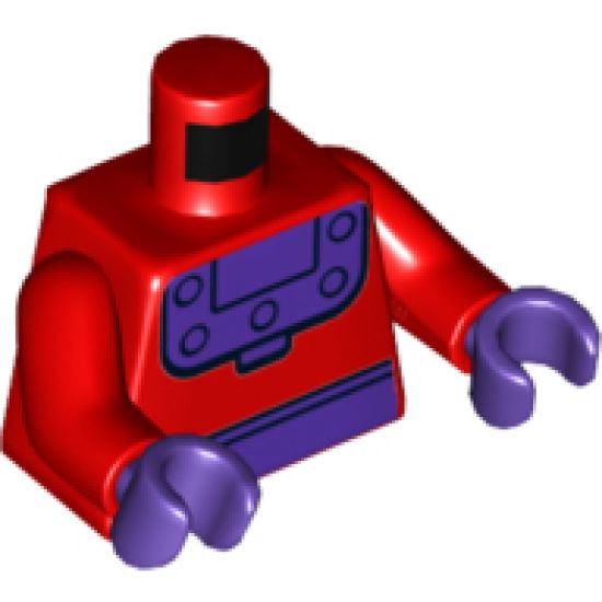 Torso Dark Purple Belt and Collar with Rivets Pattern (Magneto) / Red Arms / Dark Purple Hands