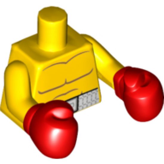 Torso Bare Chest with Body Lines and White Boxing Belt Pattern / Yellow Arms / Red Boxing Gloves