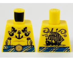 Torso Bare Chest Muscles Outline and Parrots, Mermaids and Anchor Tattoos with Blue Belt Pattern