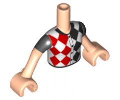 Mini Doll, Torso Friends Girl White Blouse Top with Red and Black Diamond Checkered Pattern, Light Nougat Arms with Hands with Black Sleeves