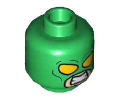 Minifigure, Head Mask with Yellow Eyes and Bared Teeth and Yellow 'H' on Back Pattern - Hollow Stud