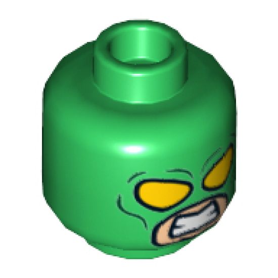 Minifigure, Head Mask with Yellow Eyes and Bared Teeth and Yellow 'H' on Back Pattern - Hollow Stud