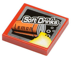 Tile 2 x 2 with 'Soft Drinks' and Orange Can with 'Lemon' Pattern (Sticker) - Set 8135
