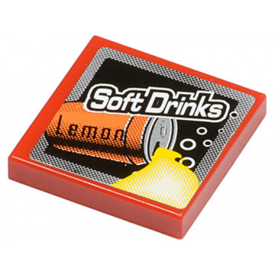 Tile 2 x 2 with 'Soft Drinks' and Orange Can with 'Lemon' Pattern (Sticker) - Set 8135