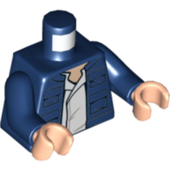 Torso SW Open Jacket with Pockets and White Shirt and Back Pockets Pattern (Han Solo) / Dark Blue Arms / Light Nougat Hands