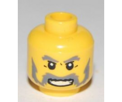 Minifigure, Head Moustache Handlebar and Sideburns Dark Bluish Gray, White Pupils, Teeth Pattern - Blocked Open Stud