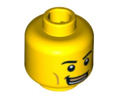 Minifigure, Head Dual Sided Black Eyebrows, Wrinkled Mouth, Blue Black Eye / Confident Grin, Medium Blue Mouthpiece Pattern - Hollow Stud