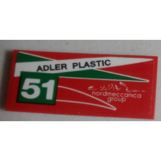 Tile 2 x 4 with 'ADLER PLASTIC', '51' and 'nordmeccanica group' Pattern Model Left Side (Sticker) - Set 75908