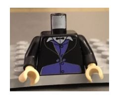 Torso Harry Potter Goblin 1 with Jacket and Black Vest over Purple Shirt and Black Bow Tie Pattern / Black Arms / Tan Hands