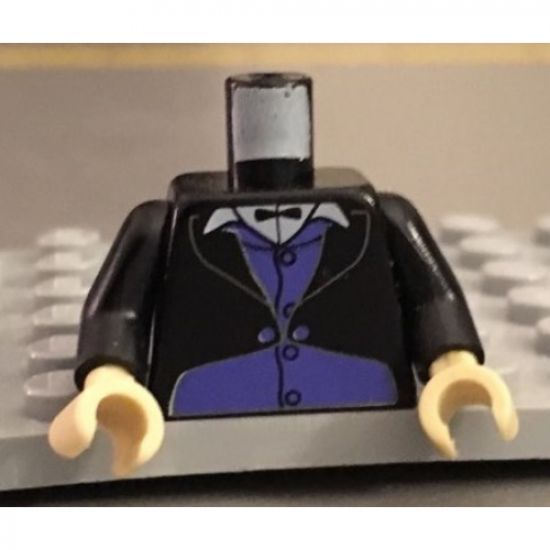 Torso Harry Potter Goblin 1 with Jacket and Black Vest over Purple Shirt and Black Bow Tie Pattern / Black Arms / Tan Hands