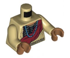 Torso Shirt with Indian Beaded Armor, Dark Red Wrap and Blue Necklace Pattern / Tan Arms / Medium Nougat Hands