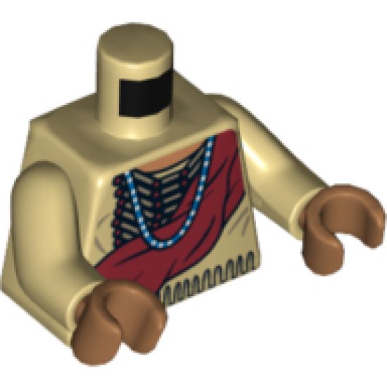 Torso Shirt with Indian Beaded Armor, Dark Red Wrap and Blue Necklace Pattern / Tan Arms / Medium Nougat Hands