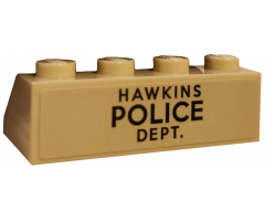 Slope 45 2 x 4 with Black 'HAWKINS POLICE DEPT.' on Tan Background Pattern (Sticker) - Set 75810