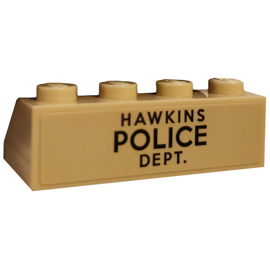 Slope 45 2 x 4 with Black 'HAWKINS POLICE DEPT.' on Tan Background Pattern (Sticker) - Set 75810