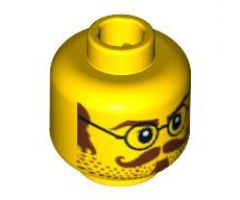 Minifigure, Head Glasses with Brown Sideburns, Moustache and White Pupils Pattern - Blocked Open Stud
