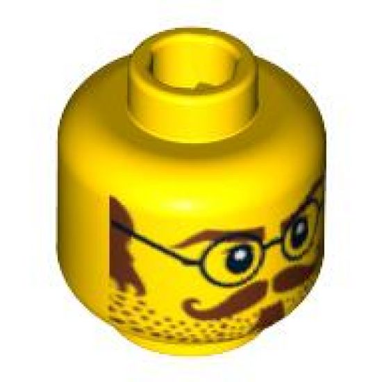 Minifigure, Head Glasses with Brown Sideburns, Moustache and White Pupils Pattern - Blocked Open Stud