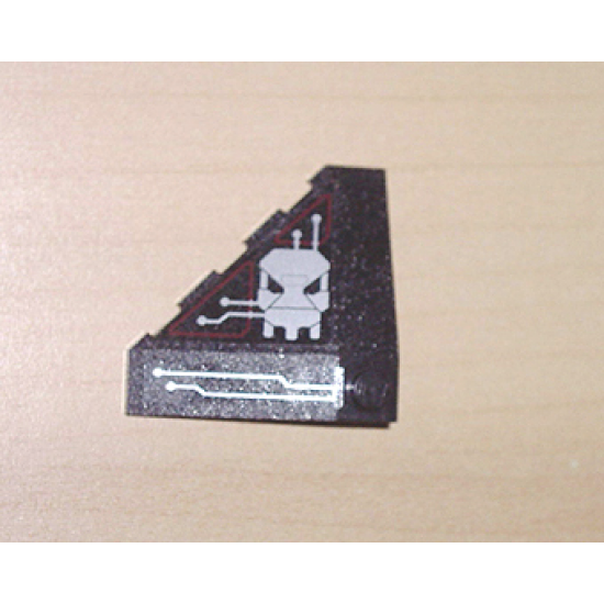 Wedge 4 x 4 (Slope 18 Corner) with Silver and Dark Red Circuitry and Skull Pattern (Stickers) - Set 7702
