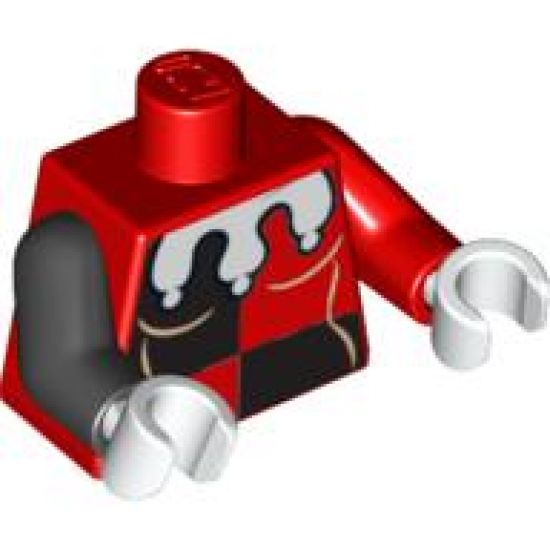 Torso Batman Female Outline with Black Quarters, White Jester's Collar on Front and Back Pattern / Red Arm Left / Black Arm Right / White Hands