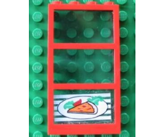 Window 1 x 4 x 6 Frame with 3 Panes, Fixed Glass with Trans-Light Blue Glass with Pizza Pointing Left Pattern (Sticker) - Set 4556