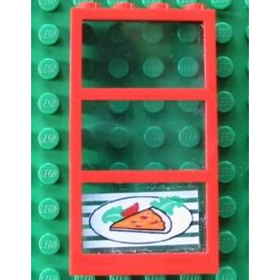 Window 1 x 4 x 6 Frame with 3 Panes, Fixed Glass with Trans-Light Blue Glass with Pizza Pointing Left Pattern (Sticker) - Set 4556