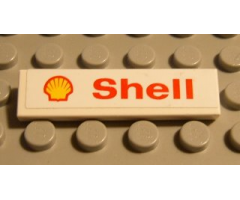 Tile 1 x 4 with Shell Logo and Text Red on White Pattern (Sticker) - Sets 1250 / 1251