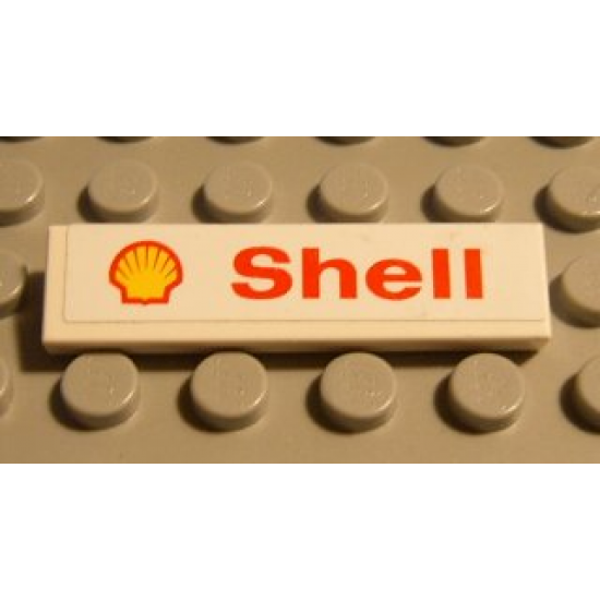 Tile 1 x 4 with Shell Logo and Text Red on White Pattern (Sticker) - Sets 1250 / 1251