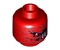 Minifigure, Head Dual Sided Alien Snake with Black Wavy Lines, 2 Red Eyes and 2 White Fangs / 1 Red Eye and 2 White Fangs on Side Pattern - Hollow Stud