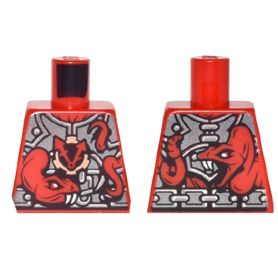 Torso Ninjago Metallic Silver Armor with 2 Large Red Snakes with White Fangs and Clock Pattern