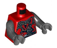 Torso Ninjago Metallic Silver Armor with 2 Large Red Snakes with White Fangs and Clock Pattern / Pearl Dark Gray Arms / Dark Bluish Gray Hands