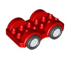 Duplo, Vehicle Car Base 2 x 6 with Four Black Tires and White Wheels on Fixed Axles