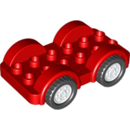 Duplo, Vehicle Car Base 2 x 6 with Four Black Tires and White Wheels on Fixed Axles