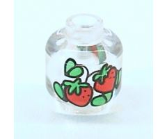 Minifigure, Head without Face Red Strawberries with Green Leaves Pattern - Blocked Open Stud