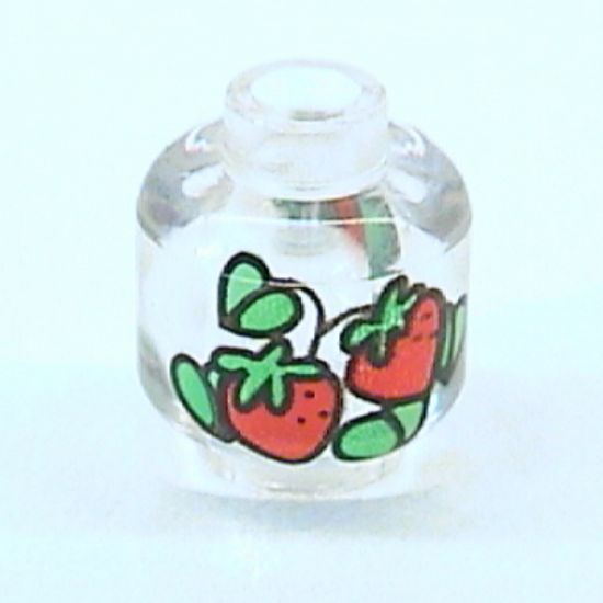Minifigure, Head without Face Red Strawberries with Green Leaves Pattern - Blocked Open Stud