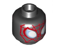 Minifigure, Head Dual Sided Alien with Spider-Man Red Webbing and White Eyes With Red Outline Pattern (Miles Morales) - Hollow Stud