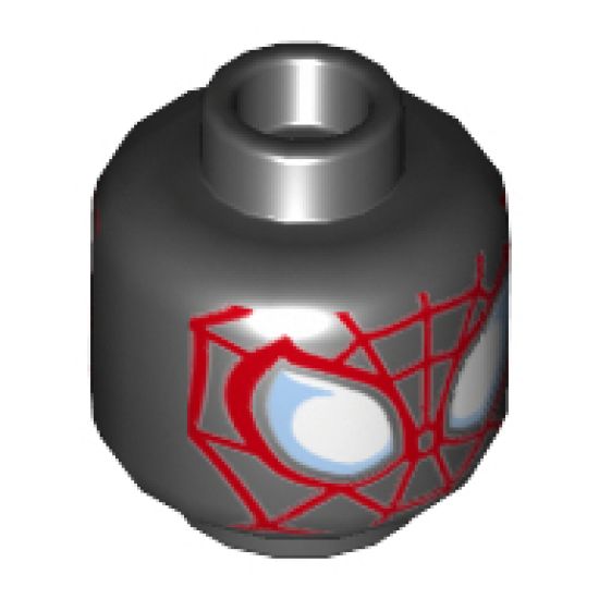 Minifigure, Head Dual Sided Alien with Spider-Man Red Webbing and White Eyes With Red Outline Pattern (Miles Morales) - Hollow Stud