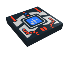 Tile 2 x 2 with Spyrius Blue Screen with Plus Sign and Silver and Red Panel Pattern
