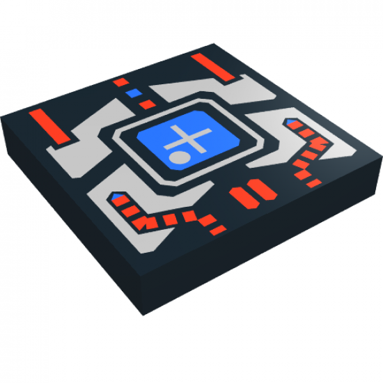 Tile 2 x 2 with Spyrius Blue Screen with Plus Sign and Silver and Red Panel Pattern