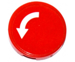 Tile, Round 2 x 2 with Bottom Stud Holder with White Curved Arrow on Red Background Pattern (Sticker) - Set 60104