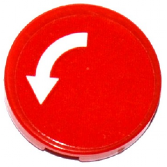 Tile, Round 2 x 2 with Bottom Stud Holder with White Curved Arrow on Red Background Pattern (Sticker) - Set 60104