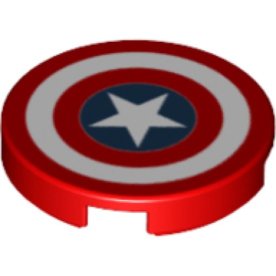 Tile, Round 2 x 2 with Bottom Stud Holder with Captain America Star Pattern