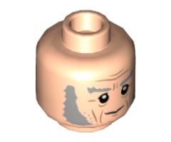 Minifigure, Head Dual Sided Light Bluish Gray Eyebrows and Muttonchops, Medium Nougat Age Lines, Neutral / Scared Expression Pattern - Hollow Stud
