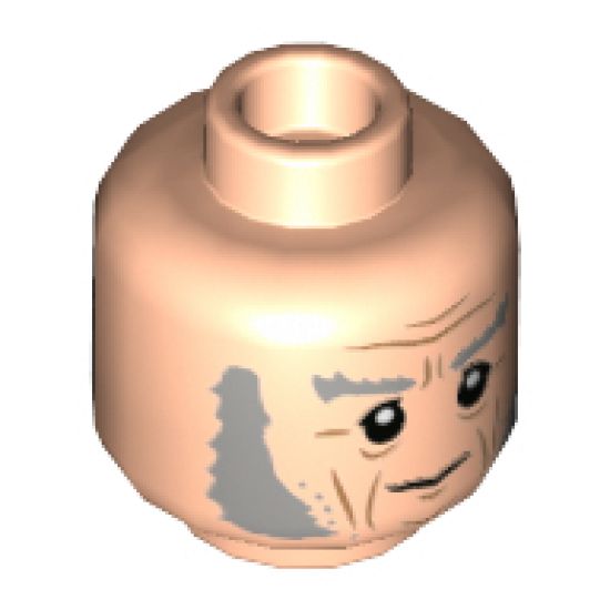 Minifigure, Head Dual Sided Light Bluish Gray Eyebrows and Muttonchops, Medium Nougat Age Lines, Neutral / Scared Expression Pattern - Hollow Stud