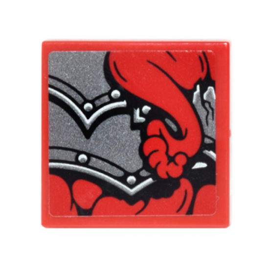 Tile 2 x 2 with Pearl Dark Gray Armor with Rivets and Red Snake Tail Pattern (Sticker) - Set 70627