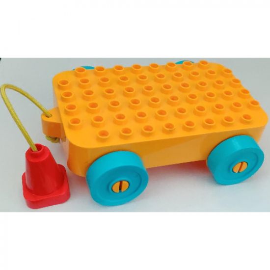 Duplo, Vehicle Car Base 6 x 10 x 1 1/2 with Medium Azure Wheels, Green String and Red Handle Cone