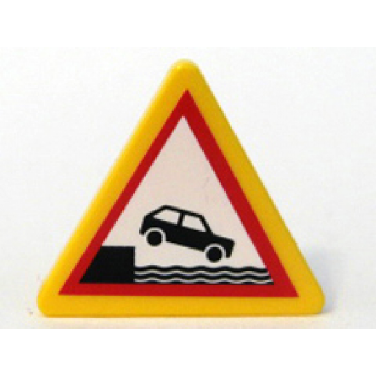 Road Sign 2 x 2 Triangle with Clip with Car Falling into Water Pattern (Sticker) - Set 7994