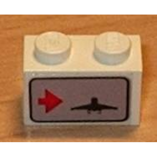 Brick 1 x 2 with Red Arrow on Left Side pointing Right & Airplane Pattern (Sticker) - Set 6396