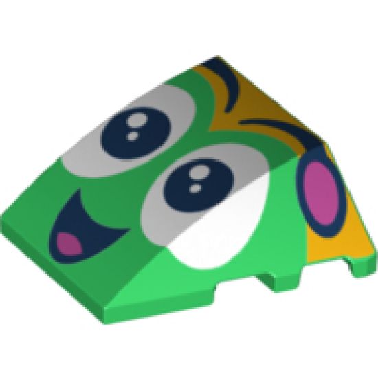 Wedge 4 x 3 No Studs with Face, Black Eyes and Open Smile Mouth Pattern