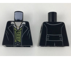 Torso Coat with Lapels, Gold Necklace, White Collar, Olive Green Vest Pattern