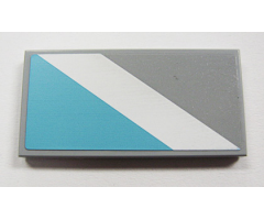 Tile 2 x 4 with White Diagonal Stripe Left and Maersk Blue Pattern (Sticker) - Set 10219